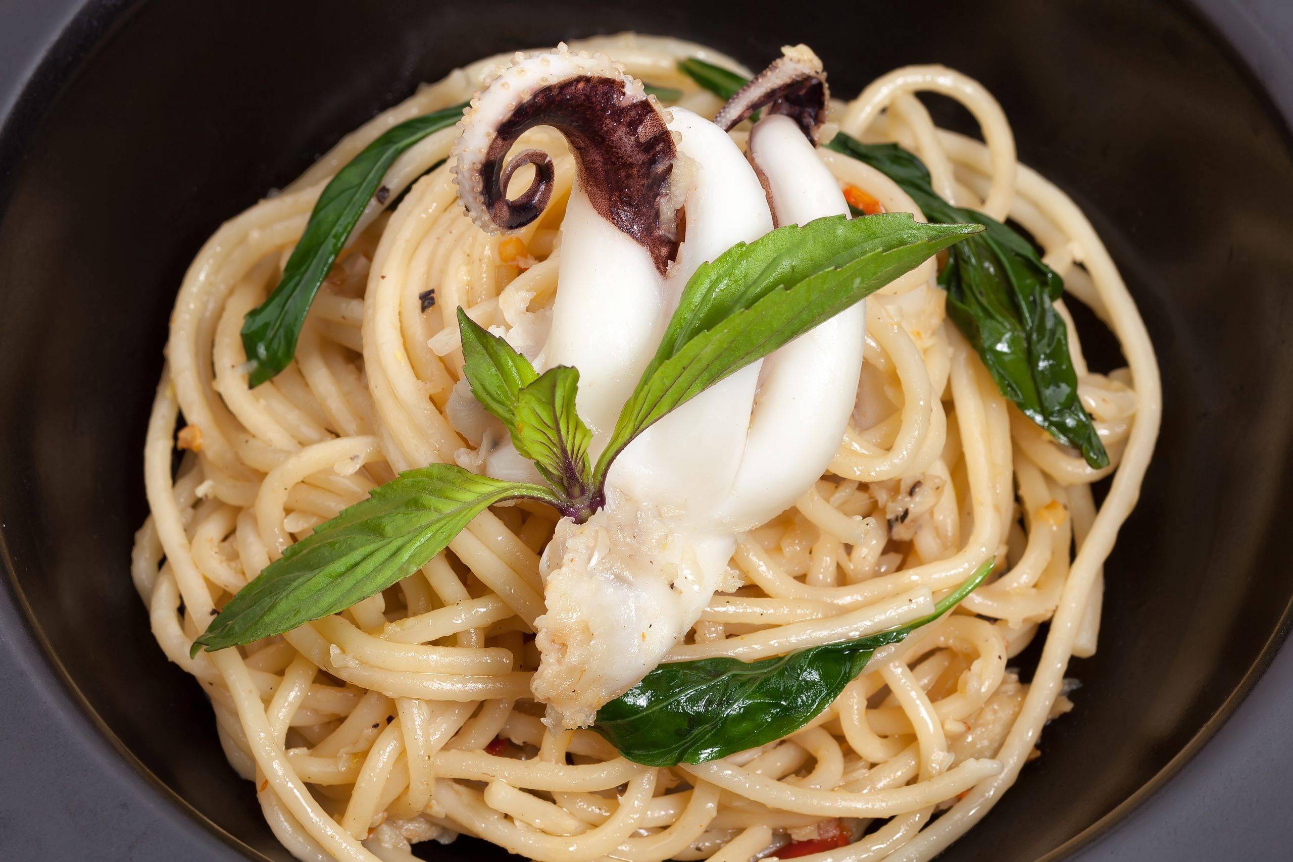 Spaghetti seafood closeup